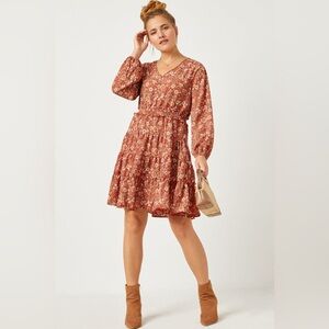 Hayden Smocked Waist Ruffled Tiered V Neck Dress